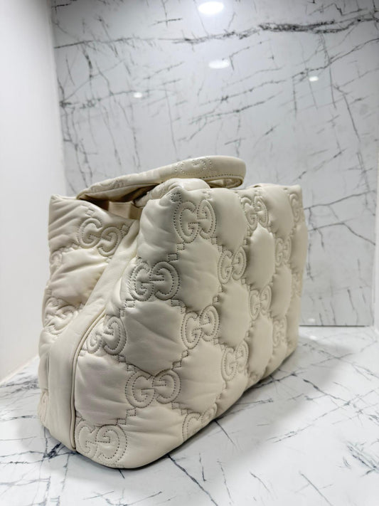gucci Borsa Tote Grande GG Matelasse bianco