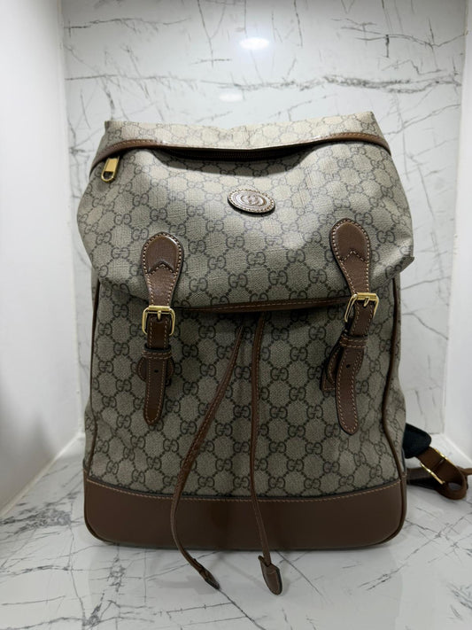 Gucci Zaino Medio GG Supreme Tela Beige/Ebano