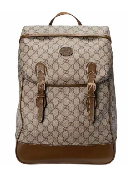 Gucci Zaino Medio GG Supreme Tela Beige/Ebano