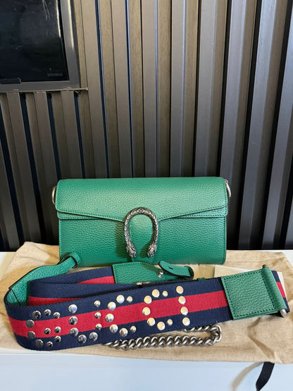 GUCCI BORSA A SPALLA DIONYSUS IN PELLE VERDE E DOPPIA TRACOLLA