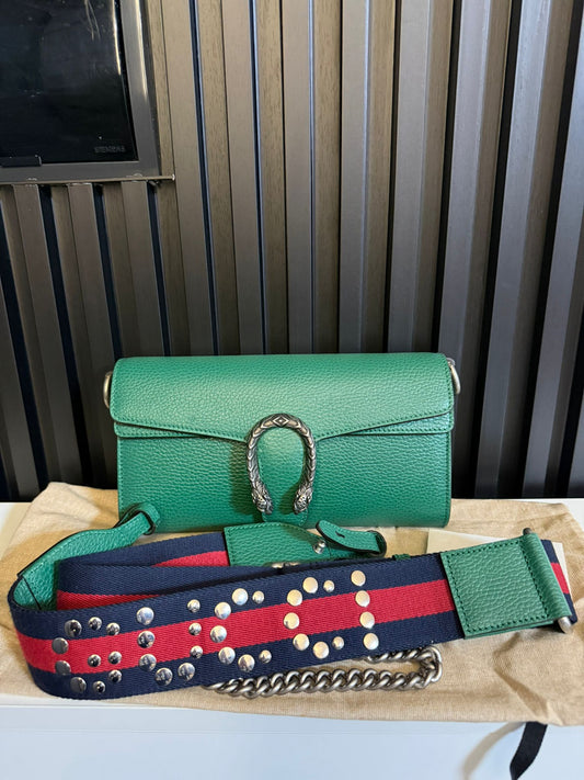 GUCCI BORSA A SPALLA DIONYSUS IN PELLE VERDE E DOPPIA TRACOLLA