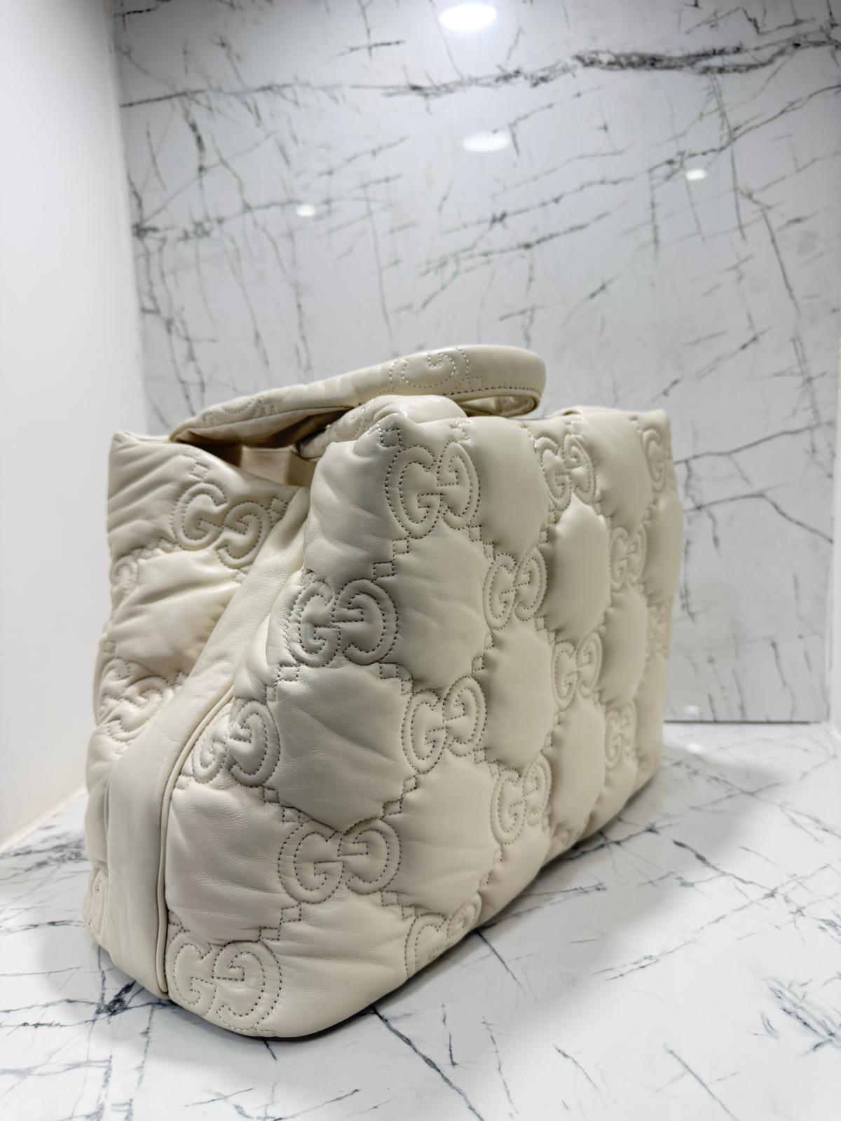 gucci Borsa Tote Grande GG Matelasse bianco