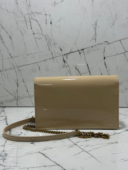 saint Laurent borsa donna Kate tassel  patent leather wallet-on-chain beige