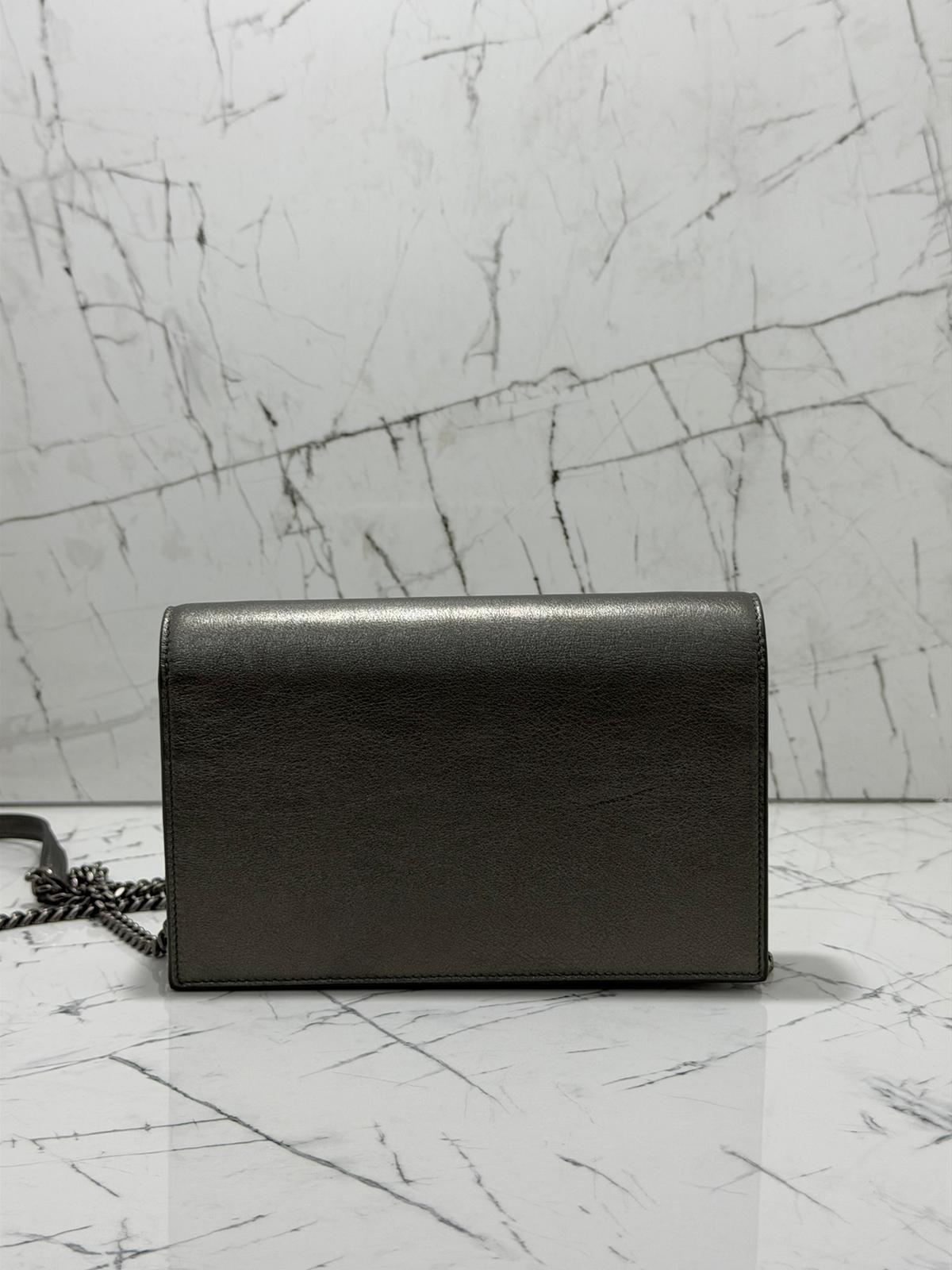 saint laurent Kate tassel chain wallet grigio
