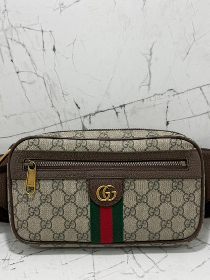 gucci Ophidia marsupio unisex in tela beige profili marroni