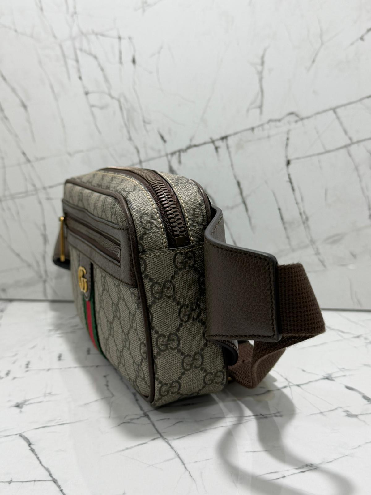 gucci Ophidia marsupio unisex in tela beige profili marroni