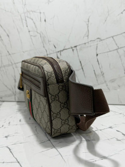gucci Ophidia marsupio unisex in tela beige profili marroni