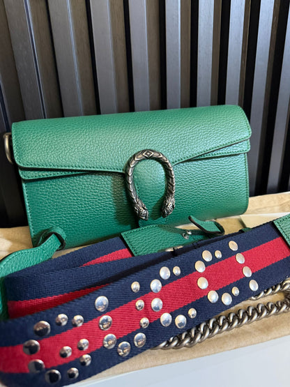 GUCCI BORSA A SPALLA DIONYSUS IN PELLE VERDE E DOPPIA TRACOLLA