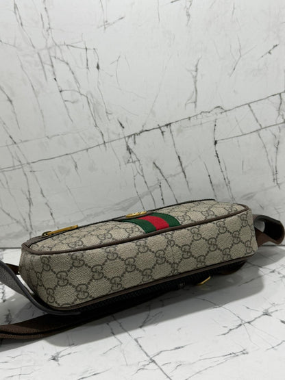 gucci Ophidia marsupio unisex in tela beige profili marroni