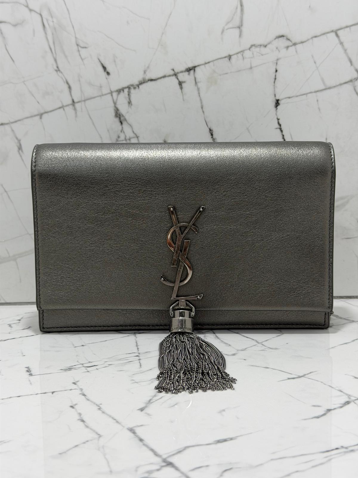 saint laurent Kate tassel chain wallet grigio