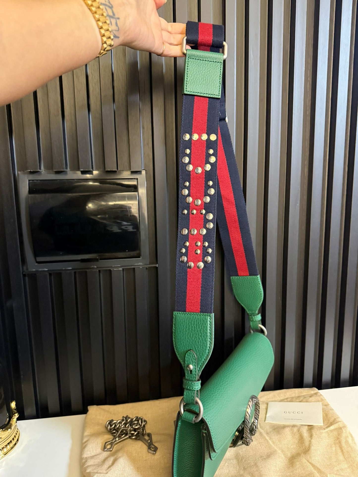 GUCCI BORSA A SPALLA DIONYSUS IN PELLE VERDE E DOPPIA TRACOLLA
