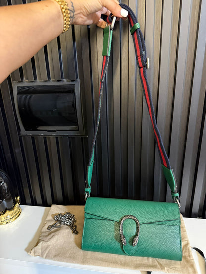 GUCCI BORSA A SPALLA DIONYSUS IN PELLE VERDE E DOPPIA TRACOLLA