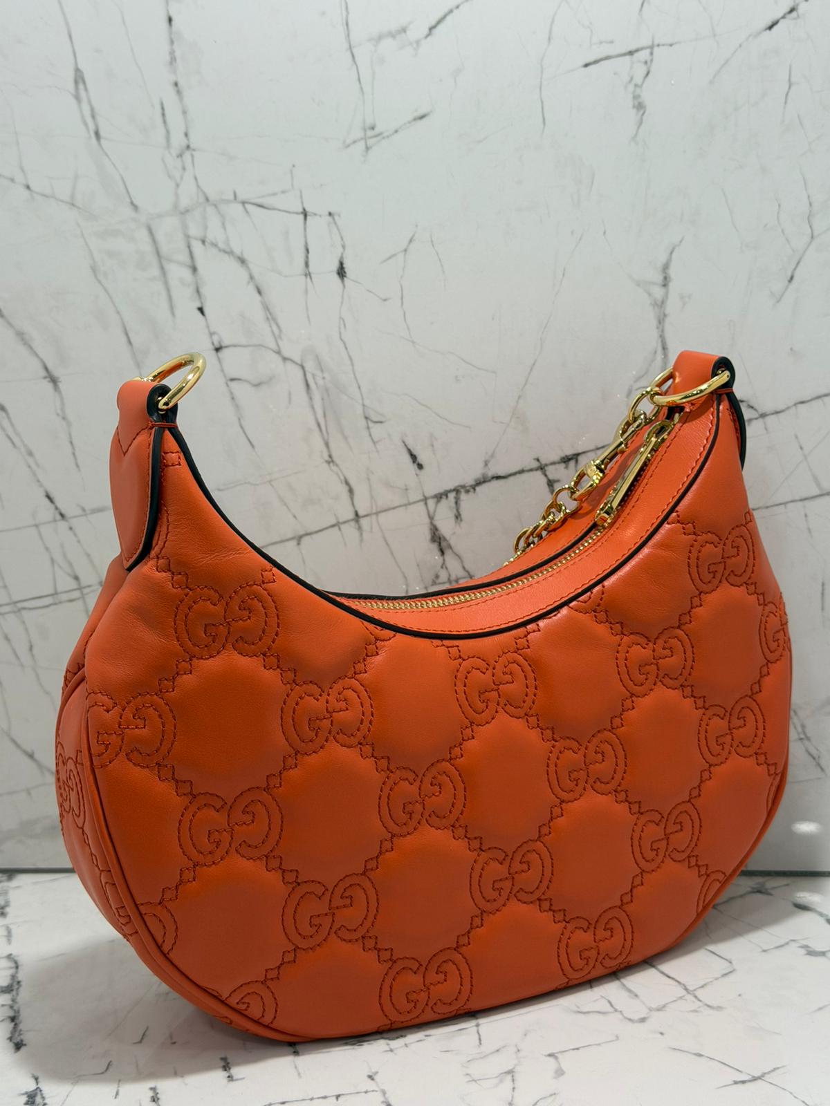 GUCCI borsa donna GG Quilted Matelassé Leather Small Shoulder Handbag In Orange