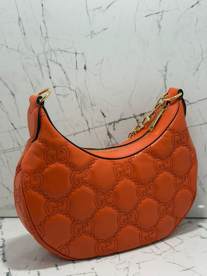 GUCCI borsa donna GG Quilted Matelassé Leather Small Shoulder Handbag In Orange