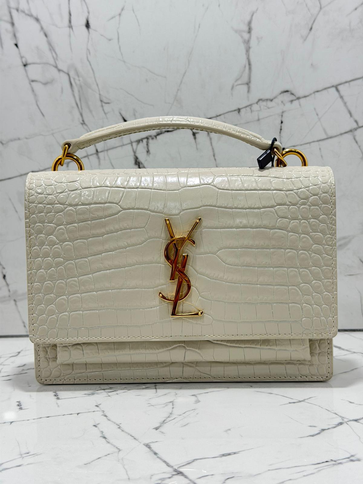 saint laurent borsa donna  Sunset Chain Wallet in crocodile-embossed shiny leather