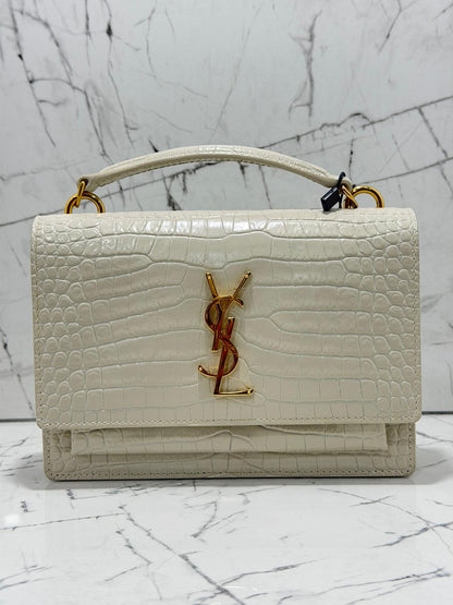 saint laurent borsa donna  Sunset Chain Wallet in crocodile-embossed shiny leather