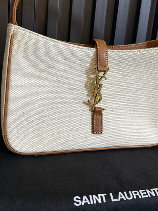 Saint Laurent White Canvas Le 5 a 7 Shoulder Bag