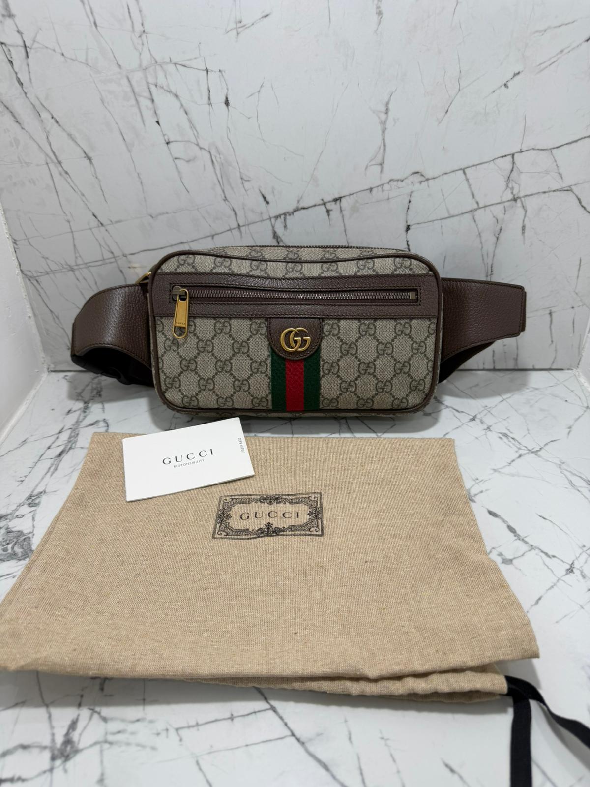 gucci Ophidia marsupio unisex in tela beige profili marroni