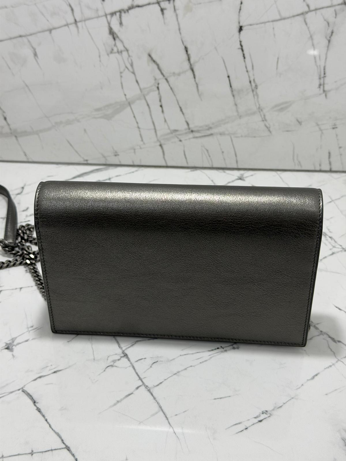 saint laurent Kate tassel chain wallet grigio