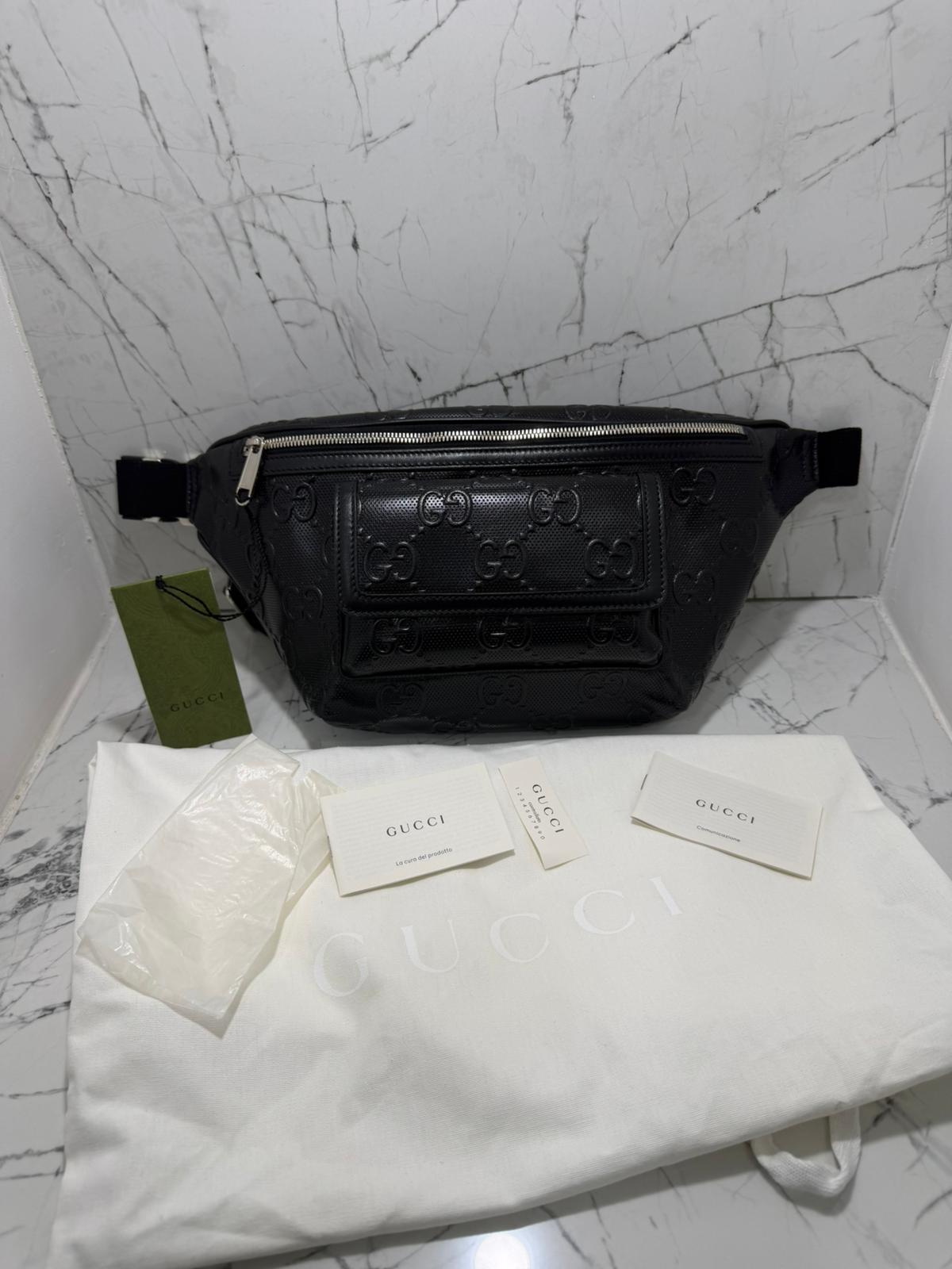 gucci marsupio uomo nero in pelle stampa guccissima
