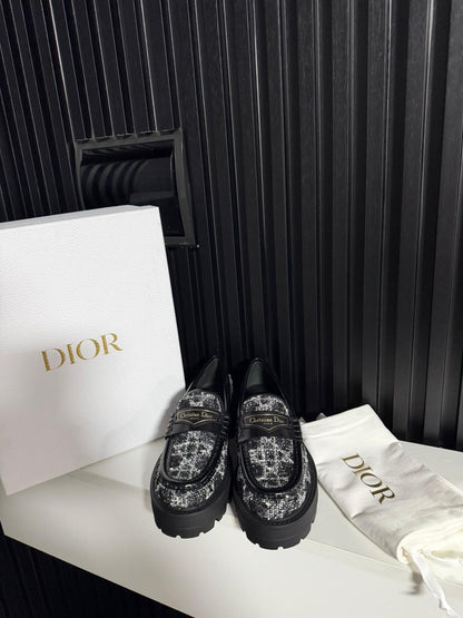 Dior Boy Platform Loafer Black Tweed with White Microcannage Motif