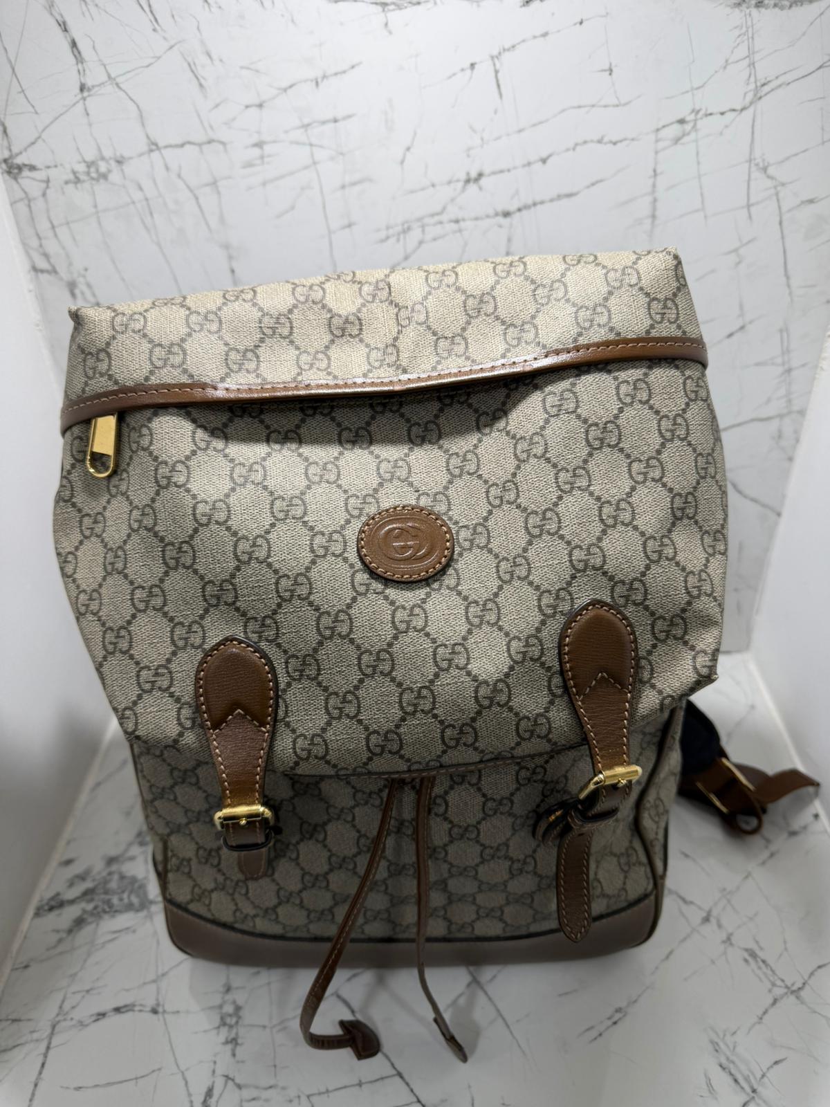 Gucci Zaino Medio GG Supreme Tela Beige/Ebano