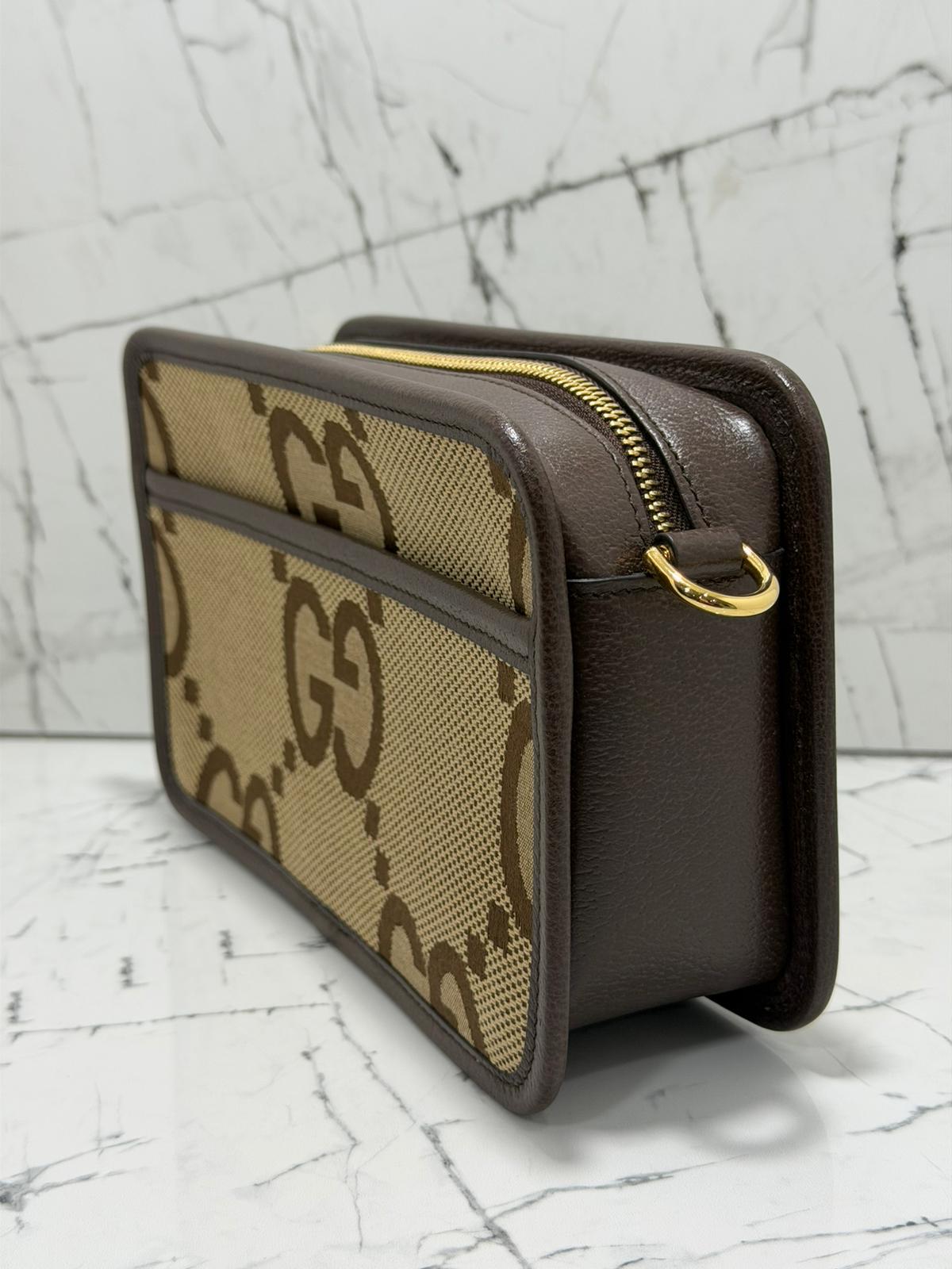 gucci Borsa unisex  a spalla Jumbo GG Web Stripe Marrone Pelle