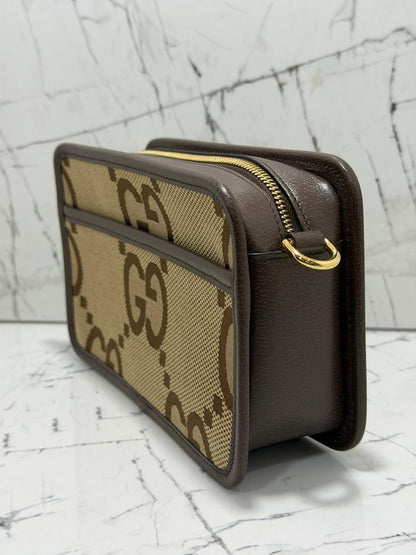 gucci Borsa unisex  a spalla Jumbo GG Web Stripe Marrone Pelle