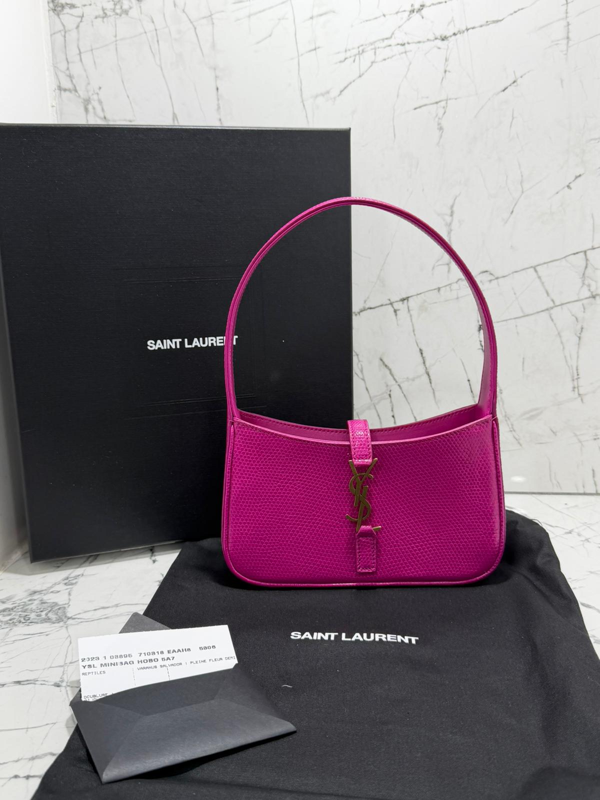 saint laurent Women's bag Le 5 À 7 Mini Hobo Bag In Lizard In Acid Pink