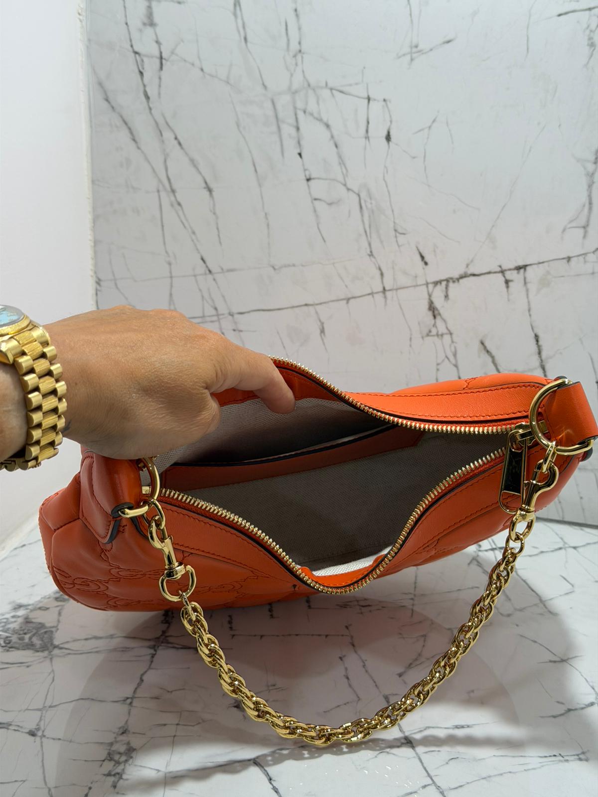 GUCCI borsa donna GG Quilted Matelassé Leather Small Shoulder Handbag In Orange