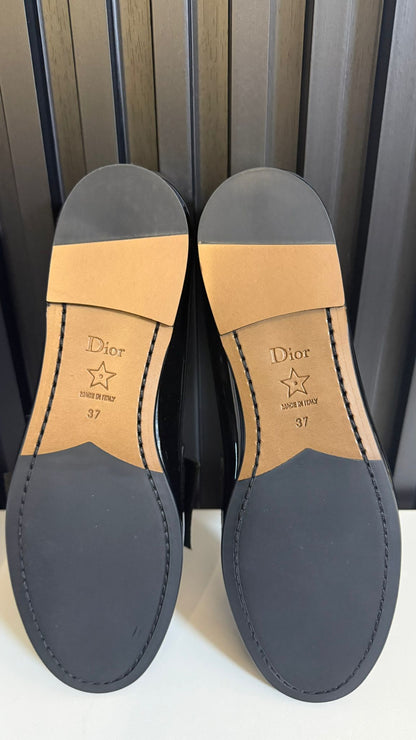 dior Mocassino Diorissimo Pelle di vitello verniciata e gros-grain neri con fiocco e logo