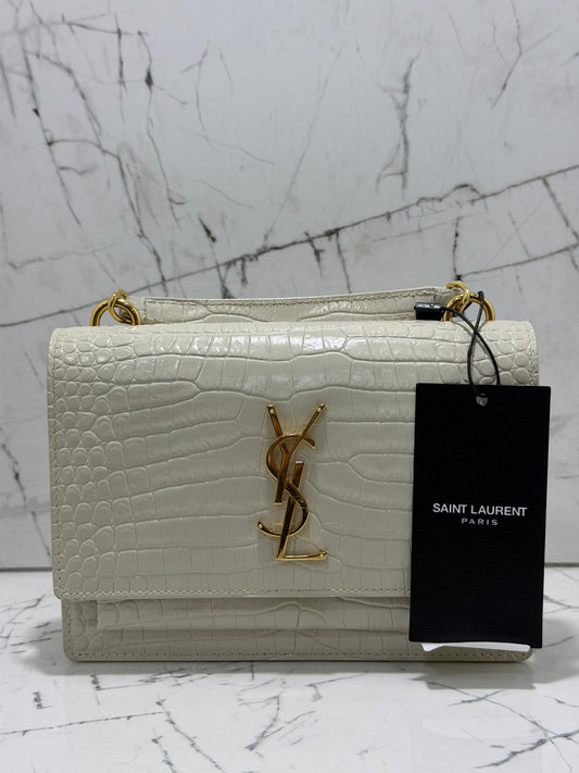 saint laurent borsa donna  Sunset Chain Wallet in crocodile-embossed shiny leather