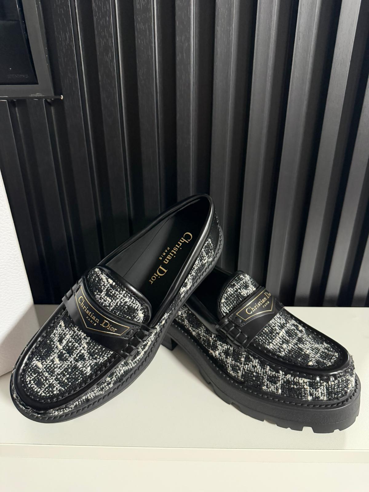 Dior Boy Platform Loafer Black Tweed with White Microcannage Motif