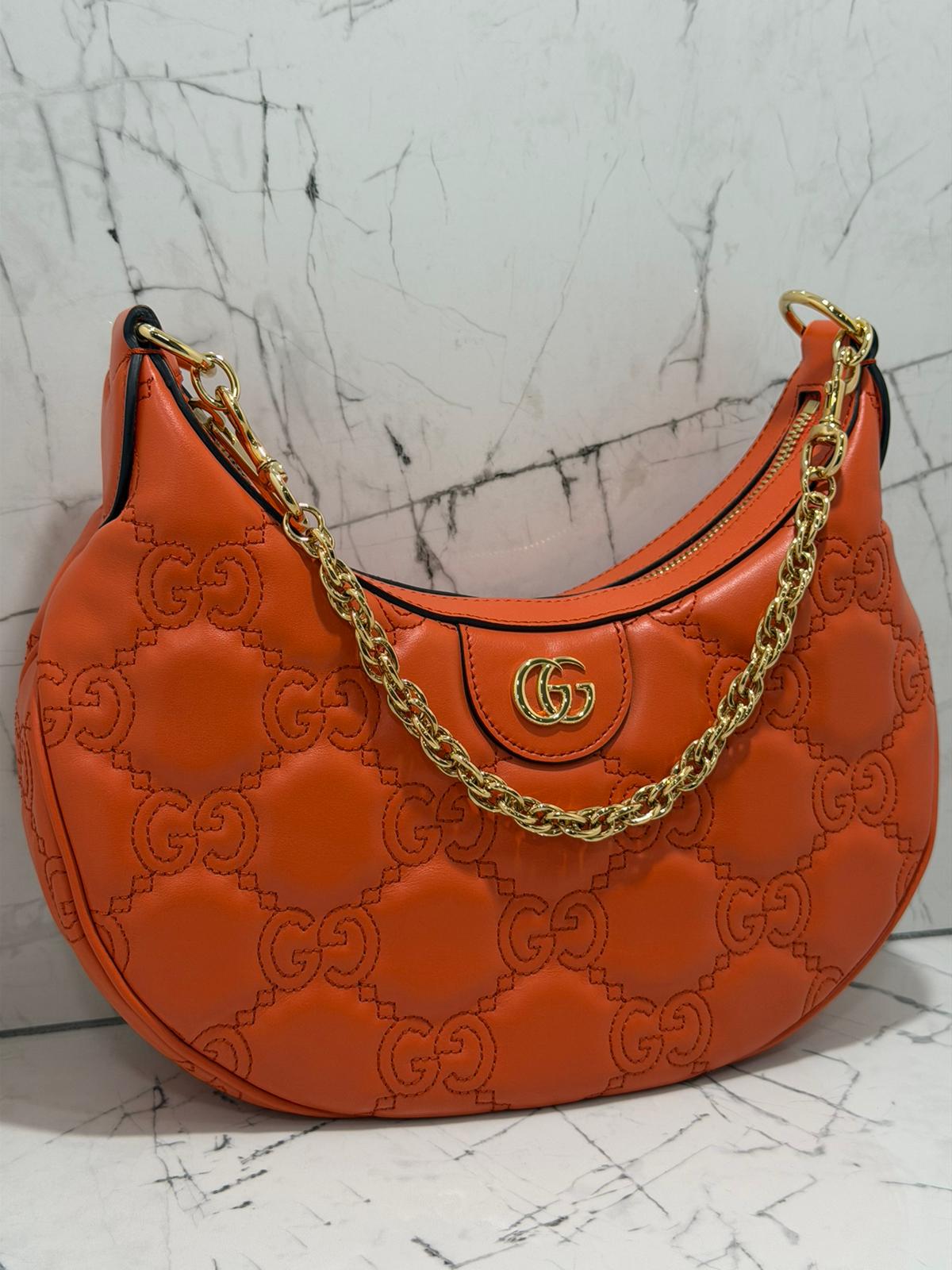 GUCCI borsa donna GG Quilted Matelassé Leather Small Shoulder Handbag In Orange