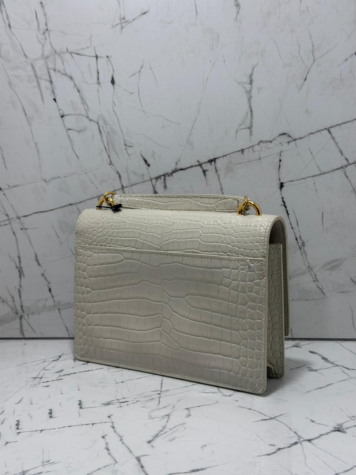 saint laurent borsa donna  Sunset Chain Wallet in crocodile-embossed shiny leather