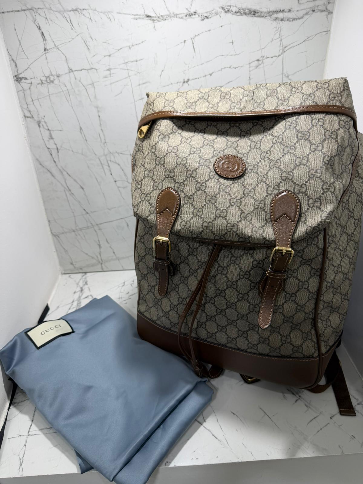 Gucci Zaino Medio GG Supreme Tela Beige/Ebano