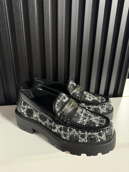 Dior Boy Platform Loafer Black Tweed with White Microcannage Motif