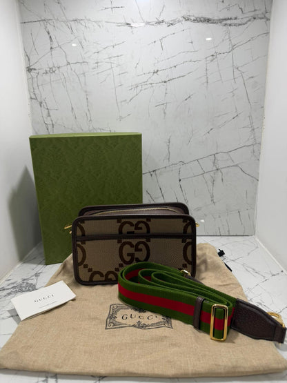 gucci Borsa unisex  a spalla Jumbo GG Web Stripe Marrone Pelle