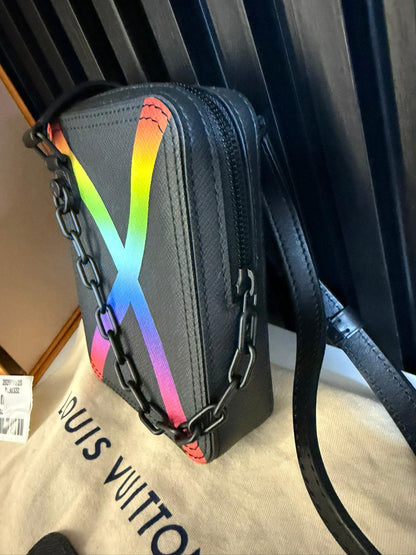 Louis Vuitton Danube Rainbow Messenger bag shoulder bag in black taiga leather M30332