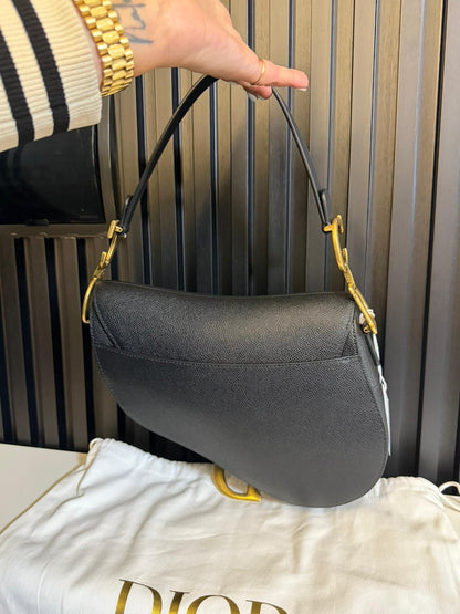 Dior borsa a tracolla saddle in pelle granulata nera