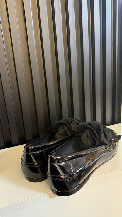 dior Mocassino Diorissimo Pelle di vitello verniciata e gros-grain neri con fiocco e logo