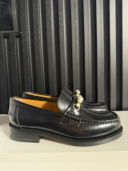 dior mocassini donna in pelle di vitello nero con perle