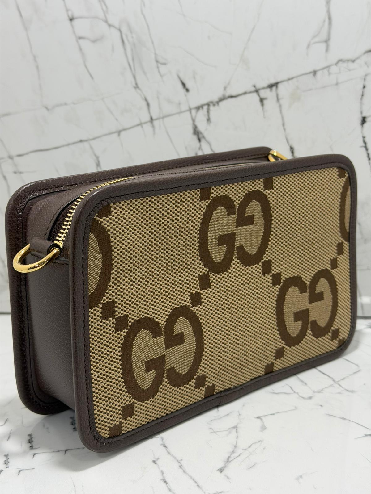 gucci Borsa unisex  a spalla Jumbo GG Web Stripe Marrone Pelle