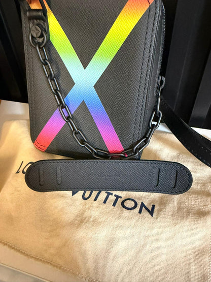 Louis Vuitton Danube Rainbow Messenger bag shoulder bag in black taiga leather M30332