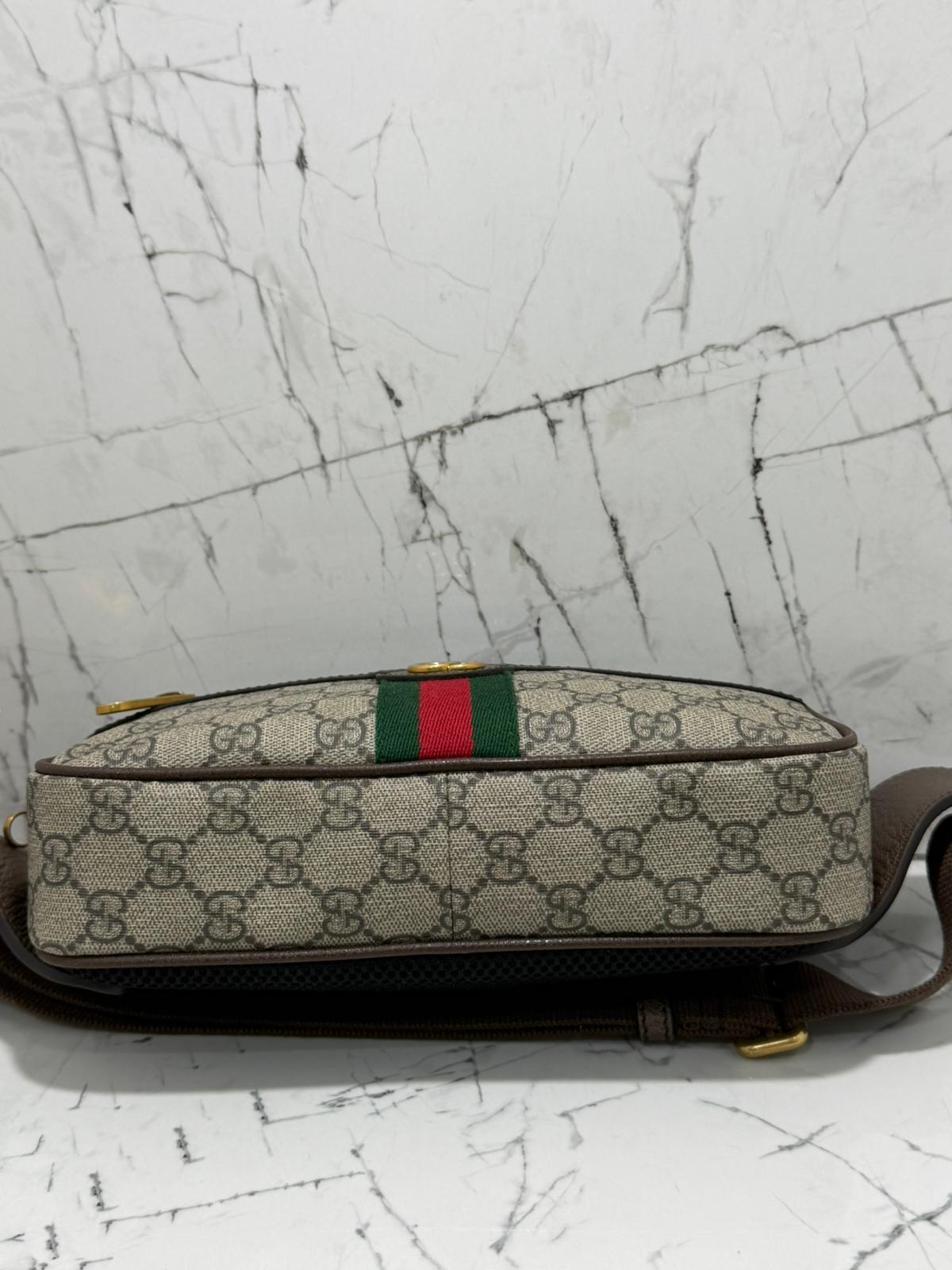gucci Ophidia marsupio unisex in tela beige profili marroni