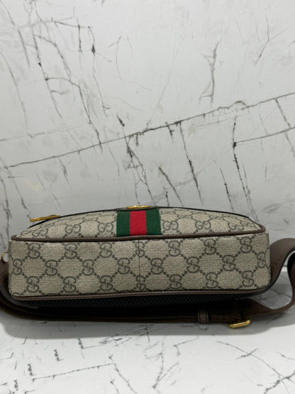 gucci Ophidia marsupio unisex in tela beige profili marroni