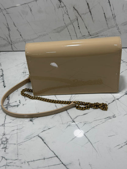saint Laurent borsa donna Kate tassel  patent leather wallet-on-chain beige