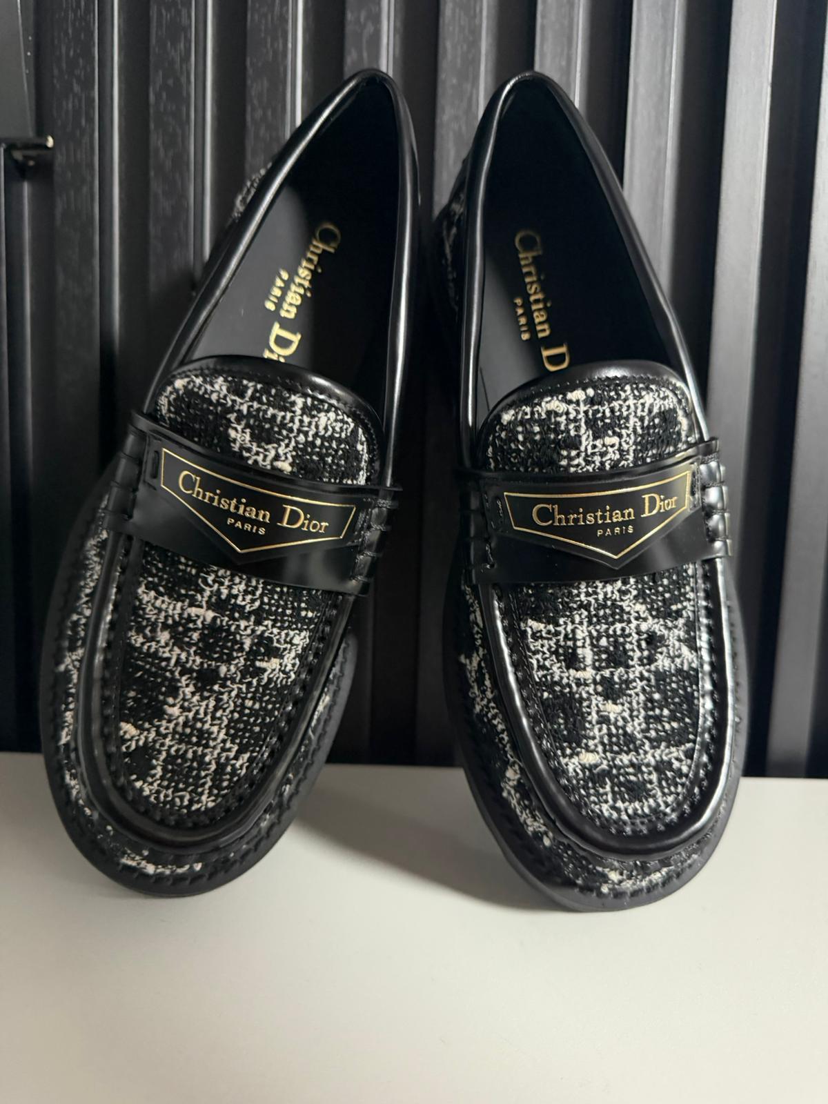Dior Boy Platform Loafer Black Tweed with White Microcannage Motif