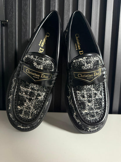 Dior Boy Platform Loafer Black Tweed with White Microcannage Motif