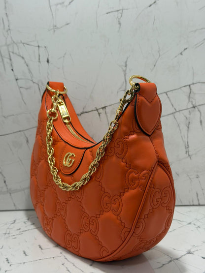 GUCCI borsa donna GG Quilted Matelassé Leather Small Shoulder Handbag In Orange
